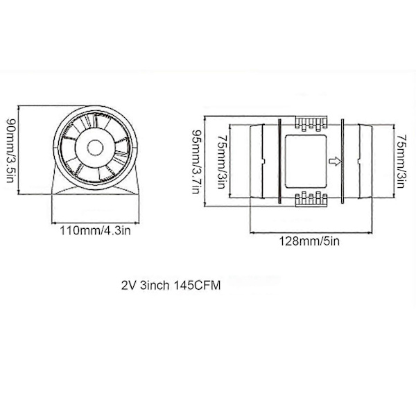 12V 3-tums Inline Marinläns Luftfläkt Tyst Stark Ventilationsfläkt Passar för Yacht Båt RV(FQ)