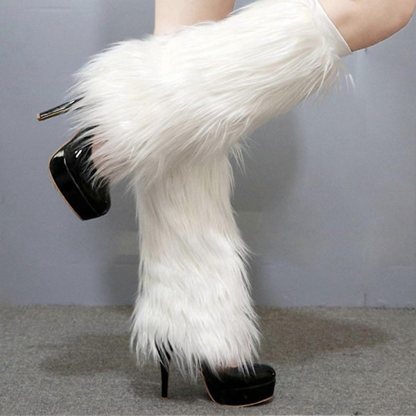 Dame Legvarmere Lange Støvler Sko Mansjett Deksel Varme Fuzzy Kostyme Jul Cosplay Fest Tilbehør - Perfekt Silver Ball Hair Legs