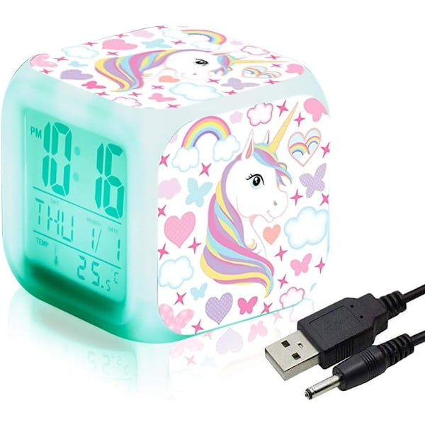Unicorn Digital Väckarklocka för Flickor, Ljus LCD LED Kub med Ljus