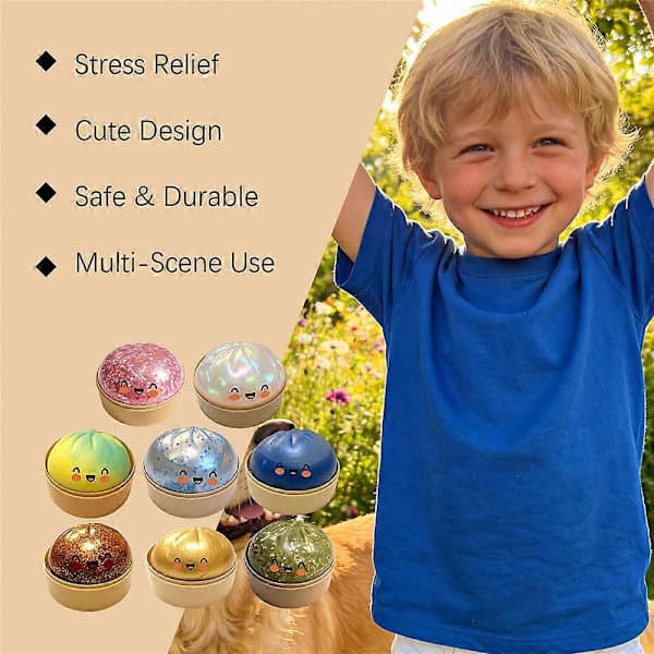 Dumpling Squishies Legetøj - Kæmpe Glitrende Dumpling, Farverige Dumplings Stressbolde Fidget Sensorisk Legetøj, Klem Dejbold til Stresslindring White