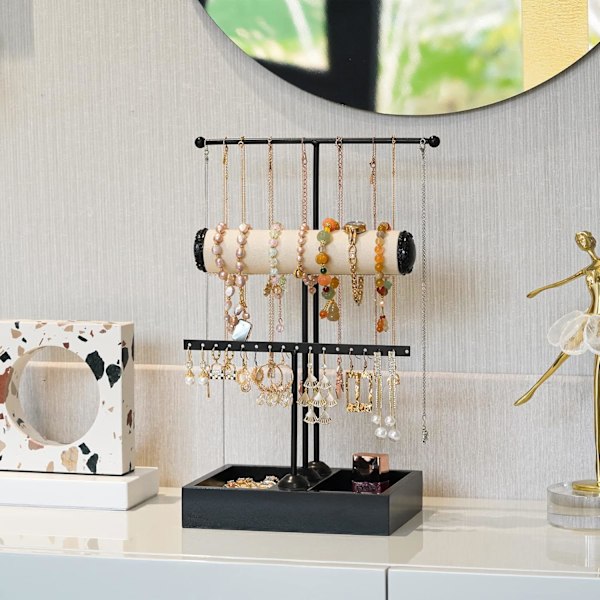 Elegant Antikk Bronse T-formet 3-etasjers Smykkeutstillingsstativ for