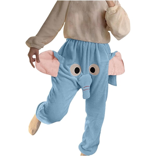 Roliga elefantbyxor, söta dimensionella pyjamasbyxor för par, parpresenter för kvinnor och män, blå blå Blue XL