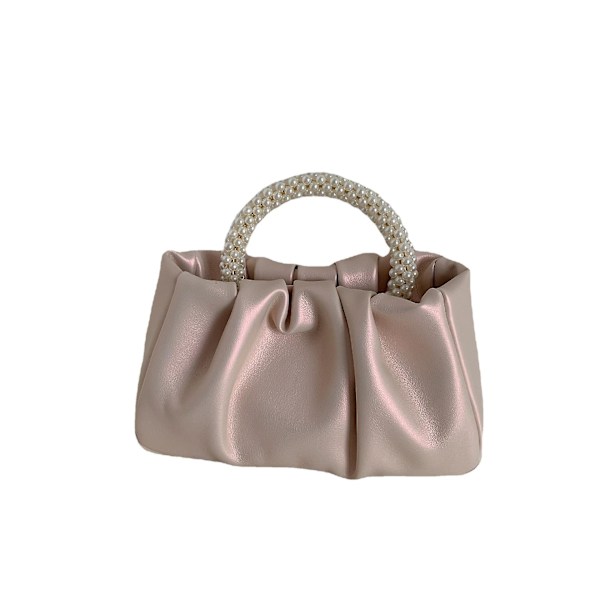 Aften Taske Perle Håndtasker Blødt Læder Ruched Taske Brud Clutch Rosa