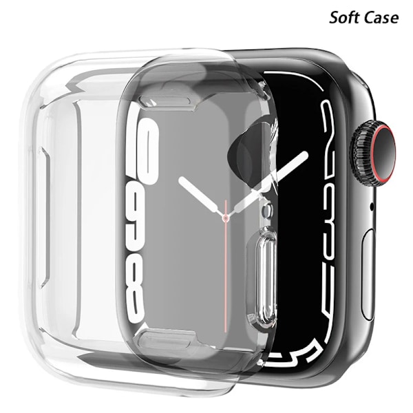 Näytönsuoja Apple Watch -kuorelle 9 8 45mm 41mm 44MM 40MM 42mm Täysi TPU -puskuri Kuori lisävaruste iwatch -sarja 7 SE 6 5 4 3 Läpinäkyvä Läpinäkyvä Transparent Series 1 2 3 42MM