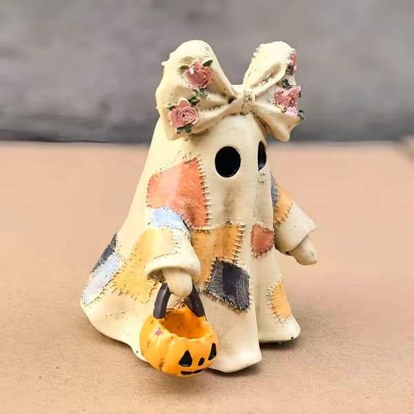 Halloween Spøgelse Harpiksfigur – Kawaii Skrivebordsdekoration til Efterår & Julegaver