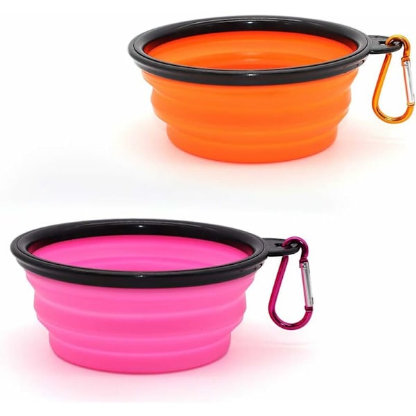 2 ST Bærbar hundematbolle, sammenleggbar hundematbolle, reisematbolle for hund og katt (350 ml, oransje og rosa) orange pink