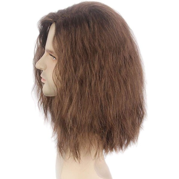 Lang Parykk for Menn Kort Lagdelt Hår Toupee Halloween Fluffy (Brun)