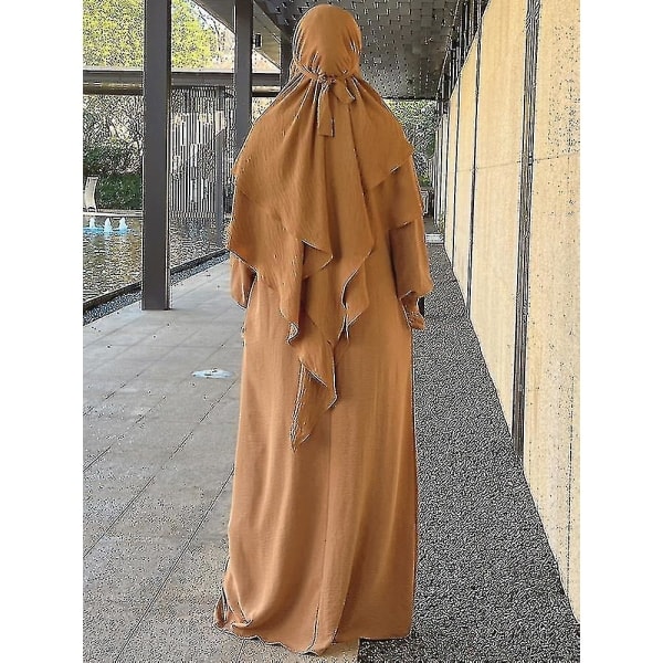 Ramadan Eid muslimske kvinner Jilbab 2 deler Abaya med Hijab Lang Khimar Niqab Sett Overhead Bonnekjole Islam Outfit Djellaba Burka marinebla sett XL-XXL