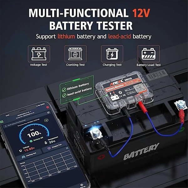 ANCEL BM200 12V Batteritestare Trådlös Bluetooth 4.2 Monitor LED Batterianalysator Biltestverktyg - Perfekt