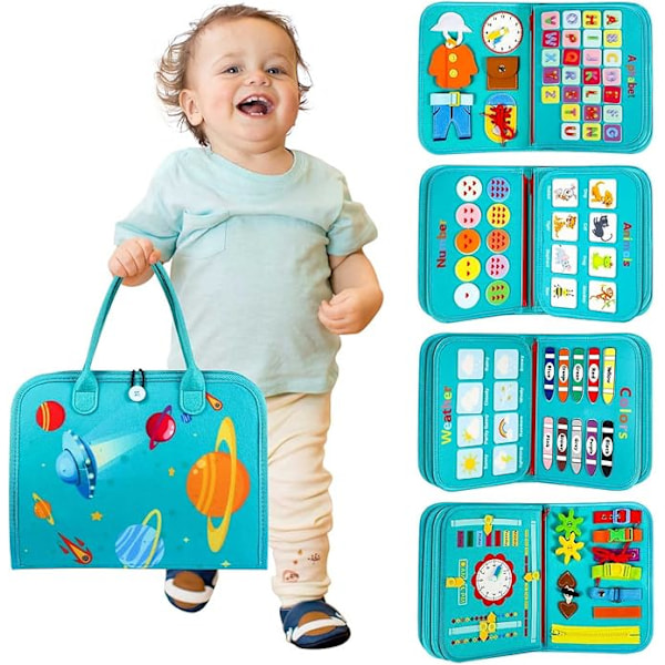 Montessori Aktivitetsbräda för 2-4 år, Sensorisk Reseleksak med Flygplans- och Biltema