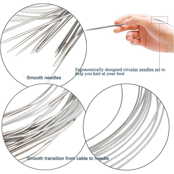 Cirkel Sticknålar Set för Nybörjare, 65 cm Metall Cirkel Sticknålar med Hus och Mätare, Lättvikts Cirkel Sticknålar