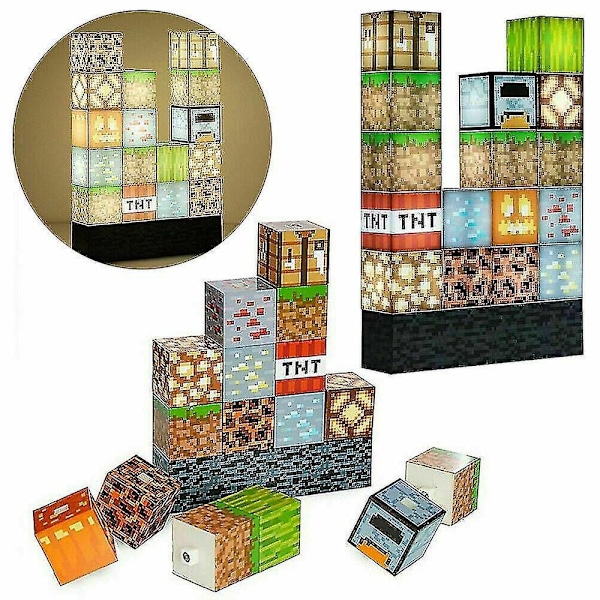 16 stk. Minecraft Byggekloss Lampe Skrivebordslampe Spleiselampe DIY