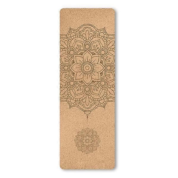 4 mm Naturkork Trykt Yogamåtte, Skridsikker Svedabsorberende Hjemmefitnessmåtte