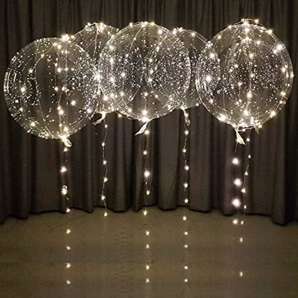 Hvide LED balloner med batterier, festballoner 20 tommer, klare balloner, transparente balloner til helium eller luft, bryllupsballoner