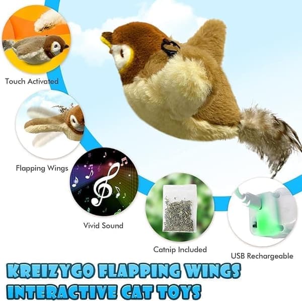 OBOSOE Interactive Cat Toy with Bird Movement and Catnip – USB Rechargeable