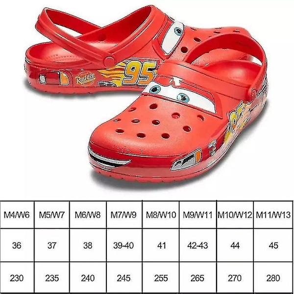 UNISEX Crocs Classic Clogs Lightning McQueen Bil Hål Sko Tøfler 100% Ny-Perfekt hvit white 42-43