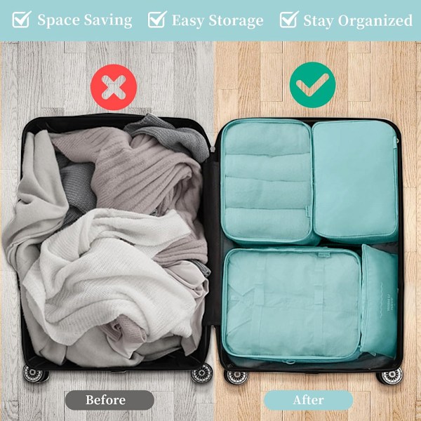 Sæt til organisering af rejsetasker, pakkekuber til tøj, til rejsetasker