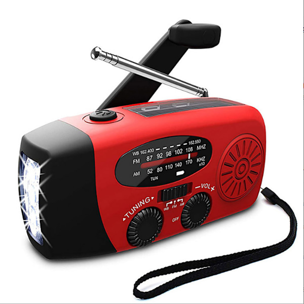 Solcelledrevet radio med vev, bærbar håndvevd AM/FM-nødradio med LED-lommelykt SOS-alarm, oppladbar USB-telefonlader lommelykt for camping