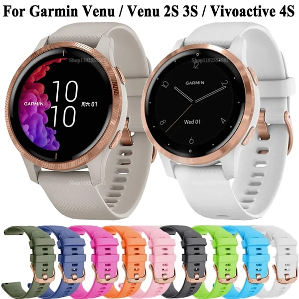 18mm 20mm Rem för Garmin Venu Sq 2 Plus Vivoactive 4S Smartwatch Band Armband Venu 3S 2S Vivoactive 3 5 Ersättningsarmband Svart Black