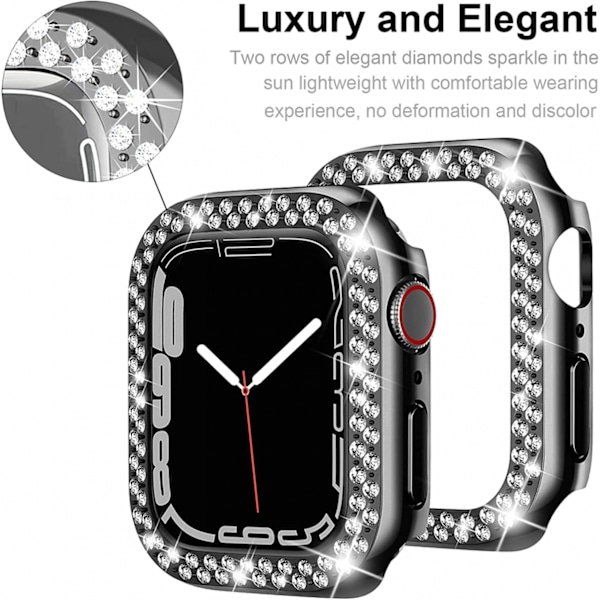 Luksus Krystal Rhinestone Hård PC Ramme Etui til Apple Watch Series 7 41mm, Apple Watch Series 7 - All-Around Bumper Etui (Sort)