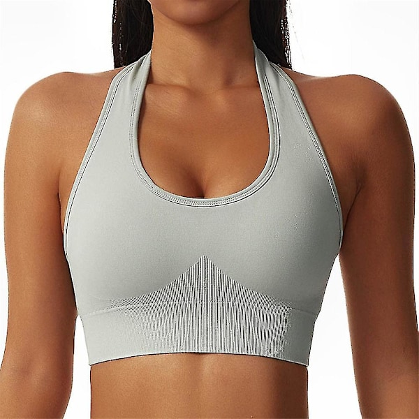 Halterneck Sport-BH Rygløs Fitness Bustier Vatteret Push Up BH til kvinder Grå Gray L