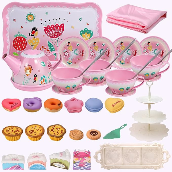 Prinsesse Teselskabssæt med Desserter & Kuffert, Lader Som Om Leg for Piger 3-6 År