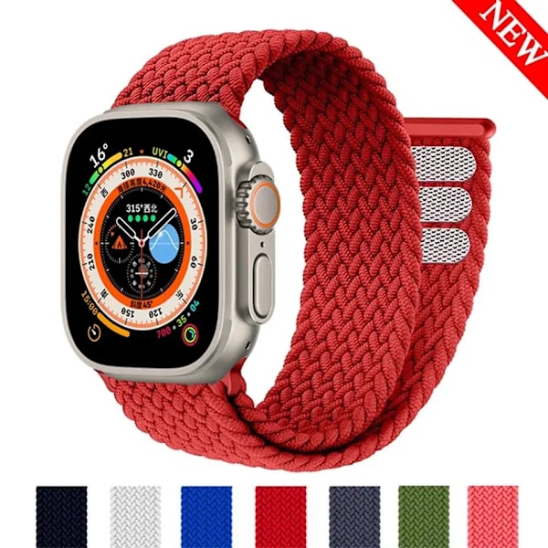 Punottu Solo Loop Apple Watch Ultra -rannekkeelle 49mm 45mm 41mm 44mm 40mm 42mm correa armband iWatch series 9 7 SE 8 6 5 4 3 -rannekkeelle Musta Musta