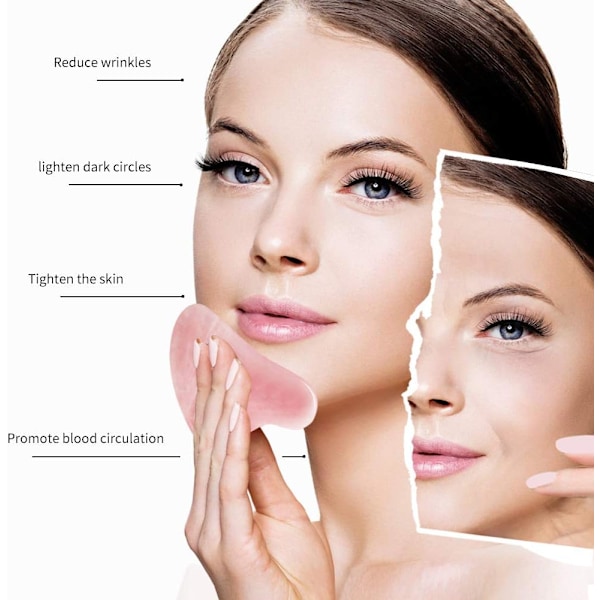 Gua Sha - Gua Sha-stein for ansikt - Hjerteformet stein for ansiktsbehandling - Anti-rynke massasjeverktøy for ansikt - Gua Sha ansiktsmassasje (Rosa)
