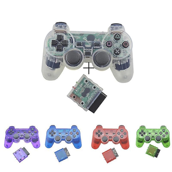 Transparent farvet trådløs controller til Sony Ps2 - 2.4ghz vibrationscontroller - controller til Playstation 2