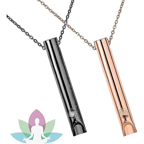 2 stk pustehalskjede, angst halskjede for kvinner, stressavlastende Mindful pustehalskjede i rustfritt stål for meditasjon og avslapning Black rose gold