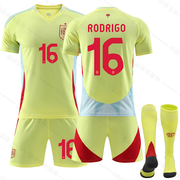 Mub- 2024 Spanien Bortalag EC Fotbollströja 16 RODRIGO 20 16 RODRIGO