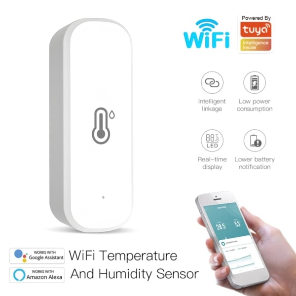 WiFi Tuya Smart temperatursensor og fuktighetssensor, WiFi-romstermometer og hygrometer