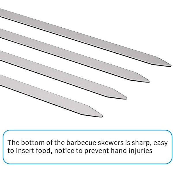 38 cm BBQ Spyd, 20 stk. Kebab Spyd i Rustfrit Stål, Genanvendelige Flade Metalspyd, Metal Kebab Pinde BBQ Spyd til Udendørs Brug, Familie Fester