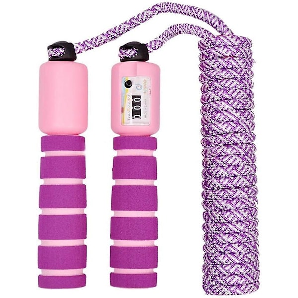 Hyppynaru laskurilla lapsille (violetti), säädettävä hyppynaru kuntoiluun ja harjoitteluun pojille ja tytöille