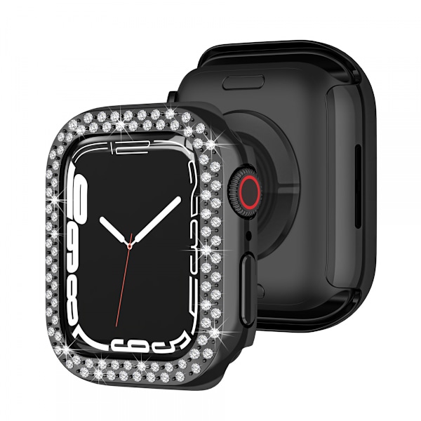 Luksus Krystal Rhinestone Hård PC Ramme Etui til Apple Watch Series 7 41mm, Apple Watch Series 7 - All-Around Bumper Etui (Sort)