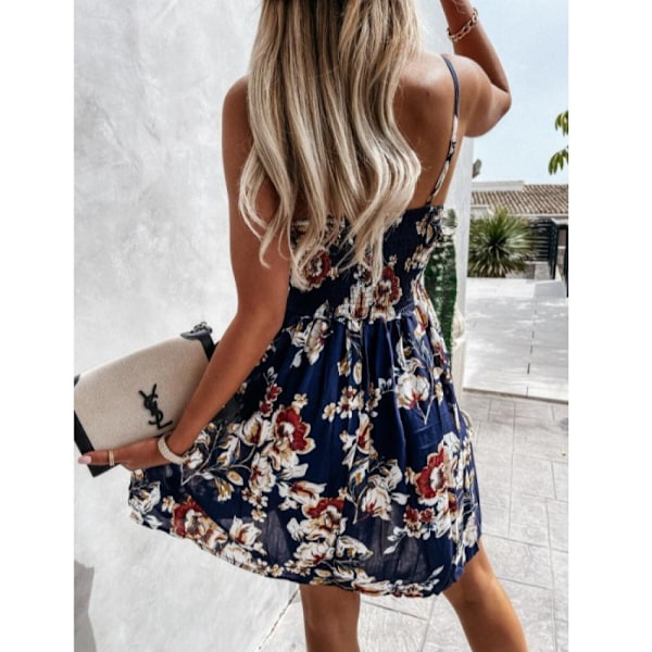 Fashion Print Midje Omslag Slim Kjole (Sort Blomst L)