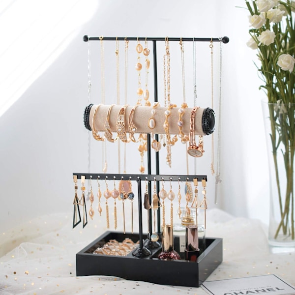 Elegant Antik Bronze T-formet 3-lags Smykkeudstillingsstativ til
