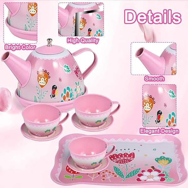 Prinsesse Teselskap Sett med Desserter & Koffert, Leke for Jenter 3-6 År