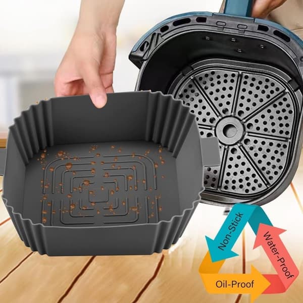 2-pack Airfryer Silicone Basket, Grey, Reusable, Non-stick, Easy to Clean Grå