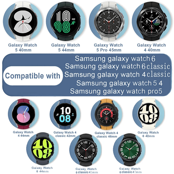 Silikonrem til Samsung Galaxy Watch 6 Classic 47mm 43mm/4 classic 46mm 42mm Armbånd Galaxy Watch 5/5pro 45mm/4/6 40mm 44mm Hvit White