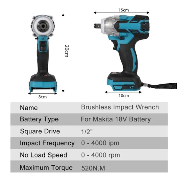 Til Makita DTW004Z 18V Slagnyckel DTW004 18V 330Nm-1/2 +(jur DTW004