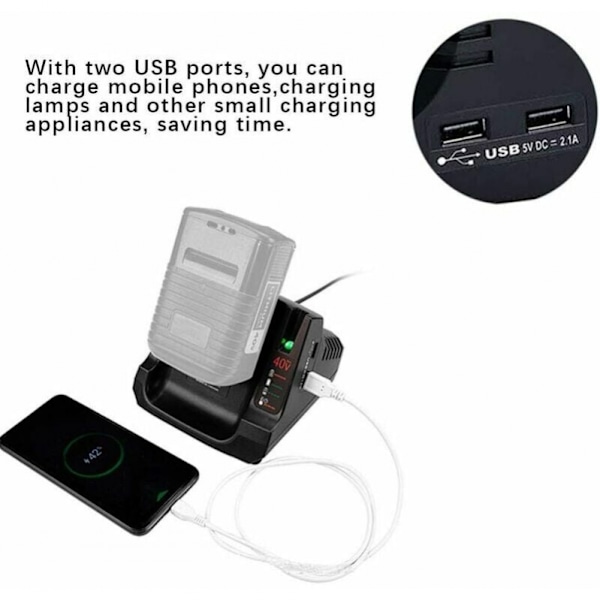 36V 40V MAX Batteriladdare med 2USB Ersättning för Black+Decker