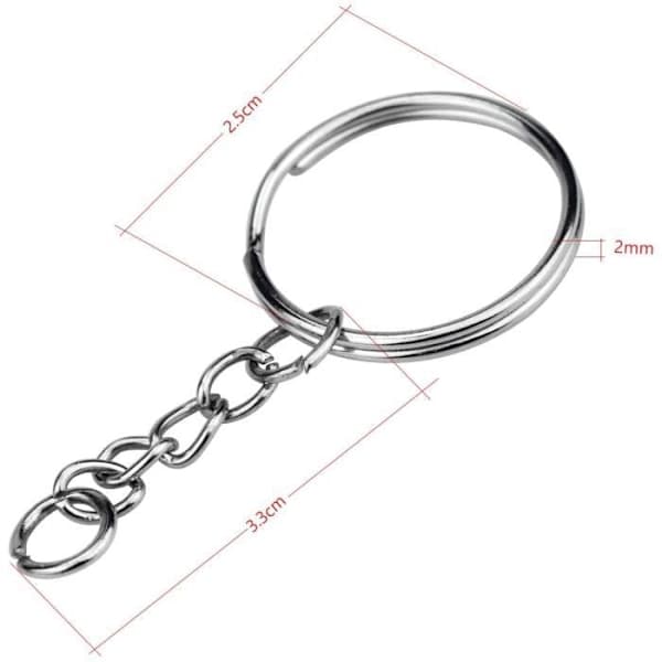 Keychains with Chain 100 pcs, 25 mm Metal Keychain with Chain and Split Ring Silver