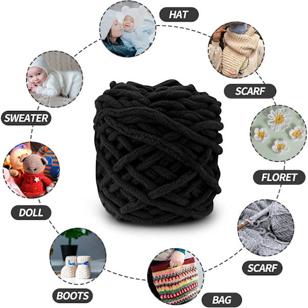 Stickgarn 4x Stickgarn för Virkning, Mjukt Chunky Garn för Garnprojekt black