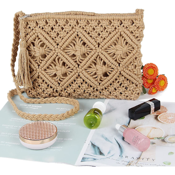 Handvävd Crossbody-väska för damer, Sommarstrandväska, Vävd handgjord axelväska