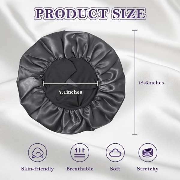 2 st Sidenmössa för Sömn, Satin Hårmössor, Mjukt Elastiskt Band Siden Sovmössa, Siden Hårinpackning för Lockigt Hår Black Burgundy