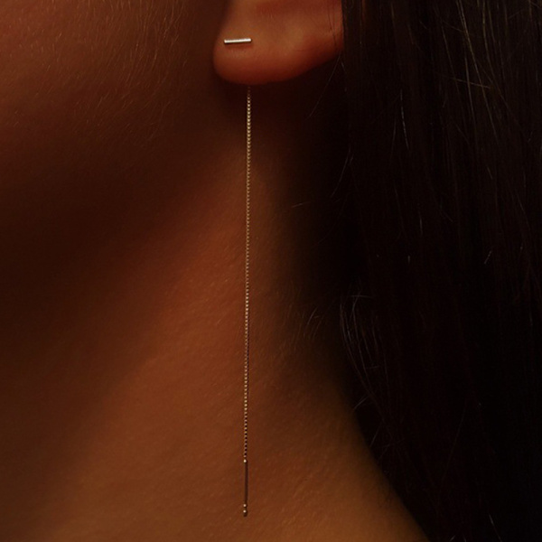Nya Trendiga Minimalistiska Långa Örhängen i Guld Färg, Enkla Tassel Chai