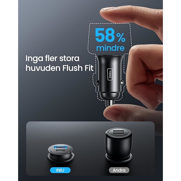 52.5W Billaddare [USB C + USB A], PD & QC 3.0 Snabbladdande USB-adapter, Billaddningsadapter för iPhone iPad Samsung