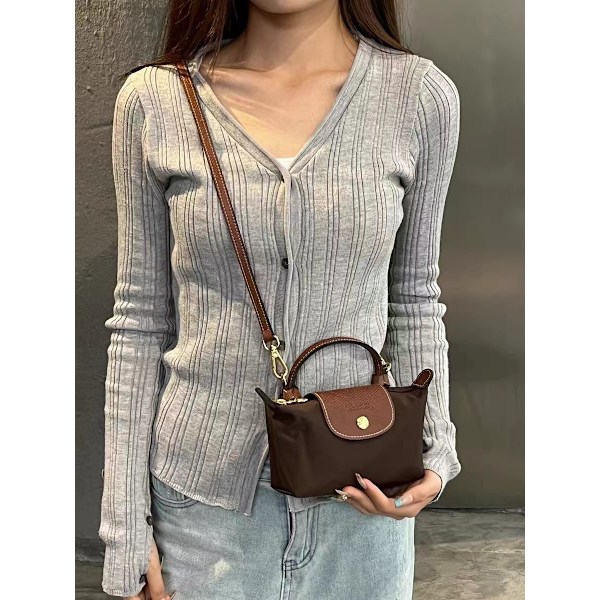 Longchamp mini dumpling veske crossbody håndveske dameveske mini liten veske med hullmønster og skulderrem