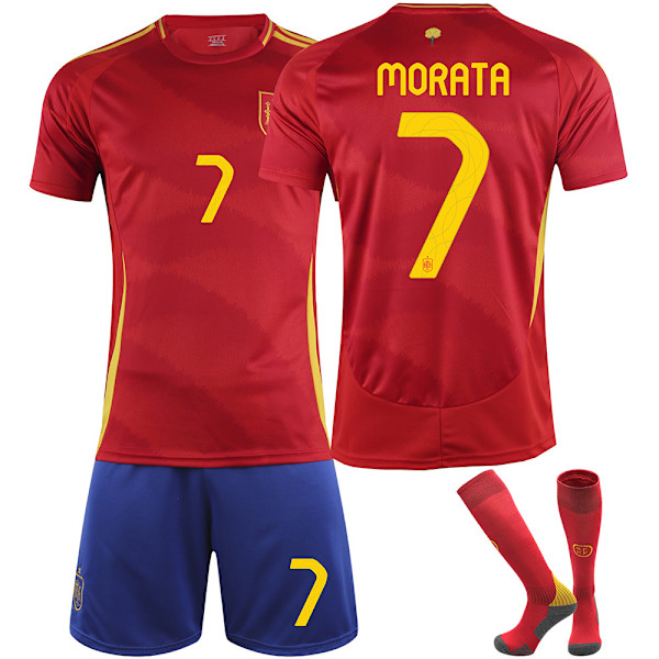 25 Spania Hjemme Rød Nr. 7 Morata Fotballtrøye Fotballuniform Barn Voksen Størrelse Nr. 7 Morata 16（90-100CM) 16（90-100CM) no. 7 Morata